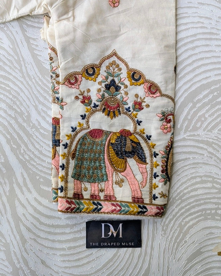 Off White Madhubala Khadi Cotton Blouse - Readymade Saree Blouse