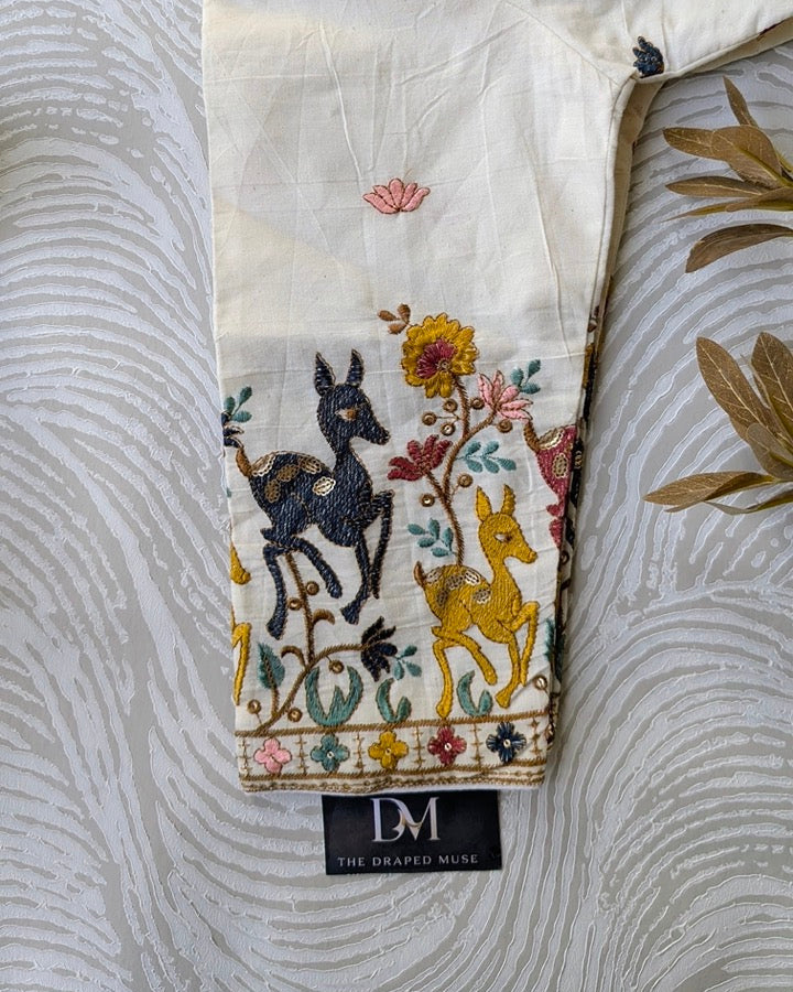 Off White Embroidered Madhubala Blouse - Readymade Saree Blouse