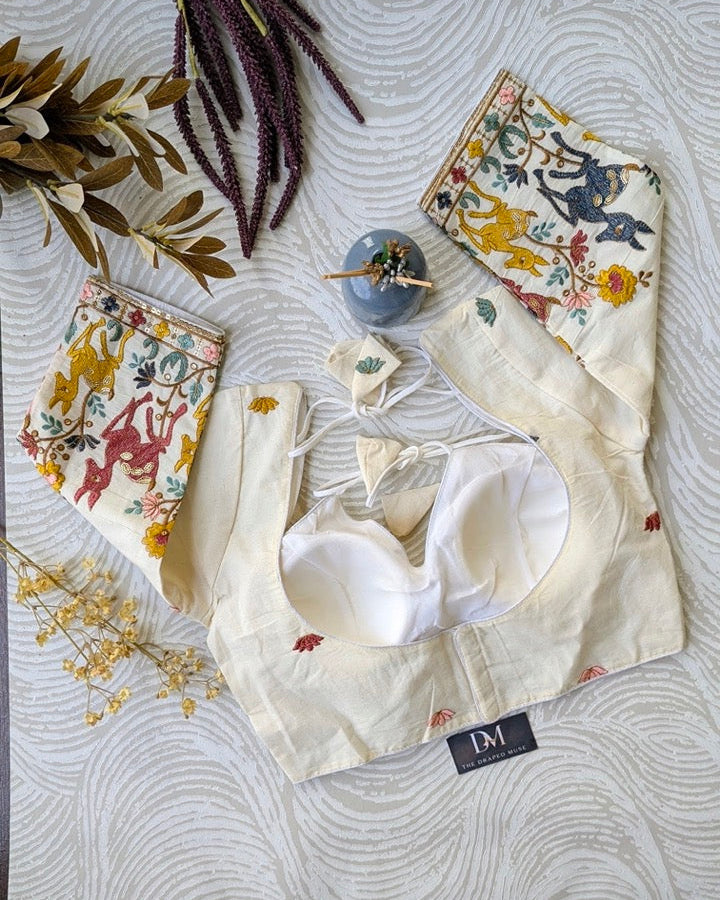 Off White Embroidered Madhubala Blouse - Readymade Saree Blouse