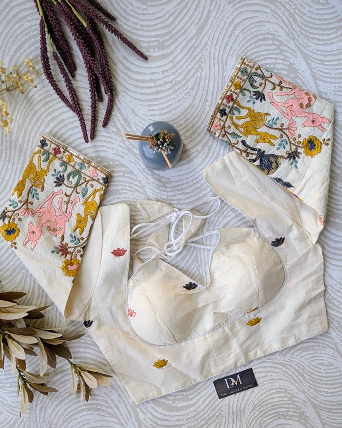 Off White Embroidered Madhubala Blouse - Readymade Saree Blouse