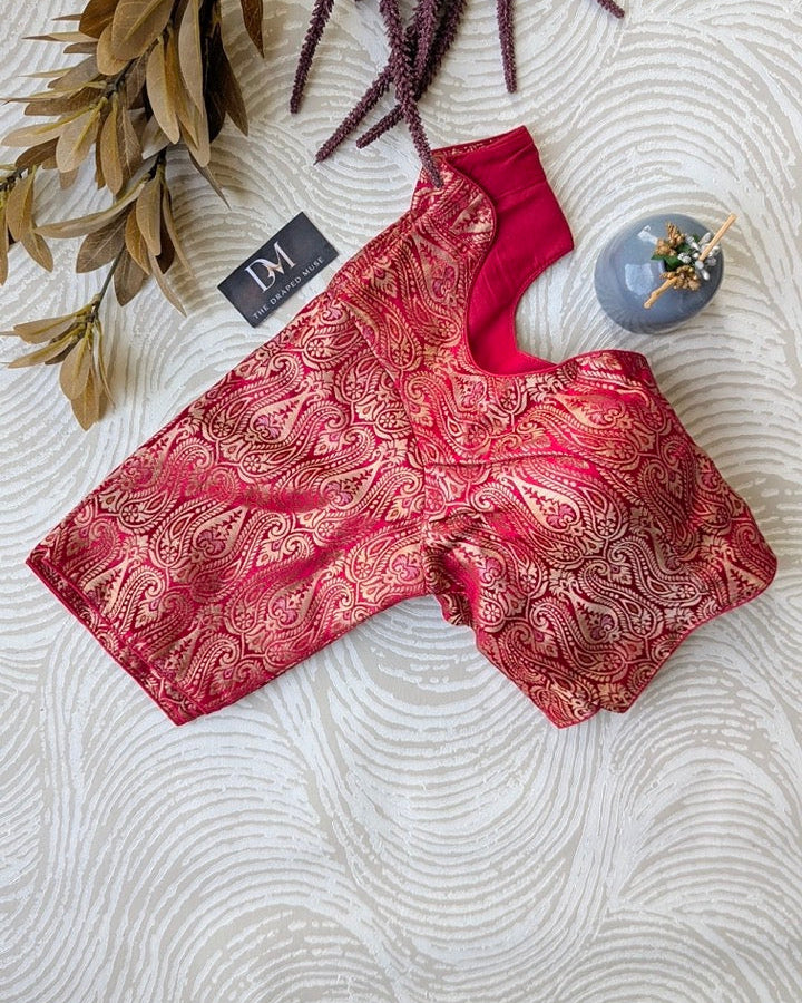 Pink Woven Banarasi Blouse - Readymade Saree Blouse