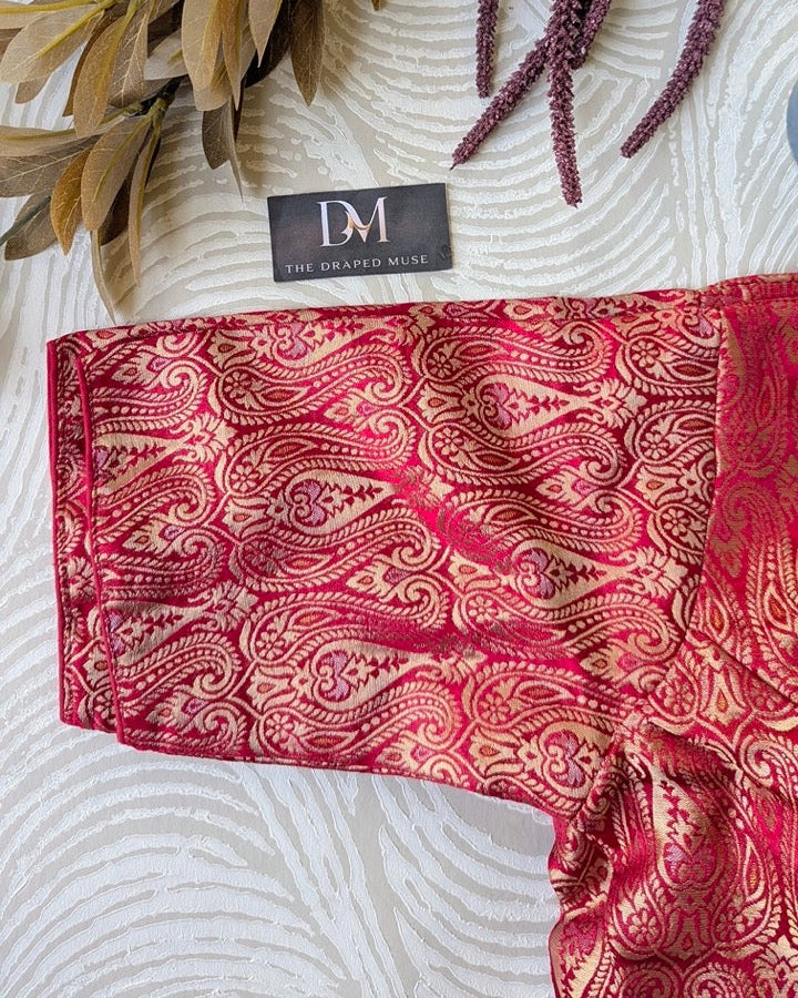 Pink Woven Banarasi Blouse - Readymade Saree Blouse
