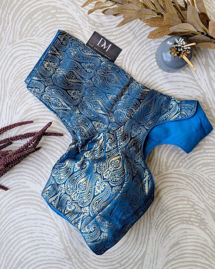 Blue Silk Woven Banarasi Blouse - Readymade Saree Blouse