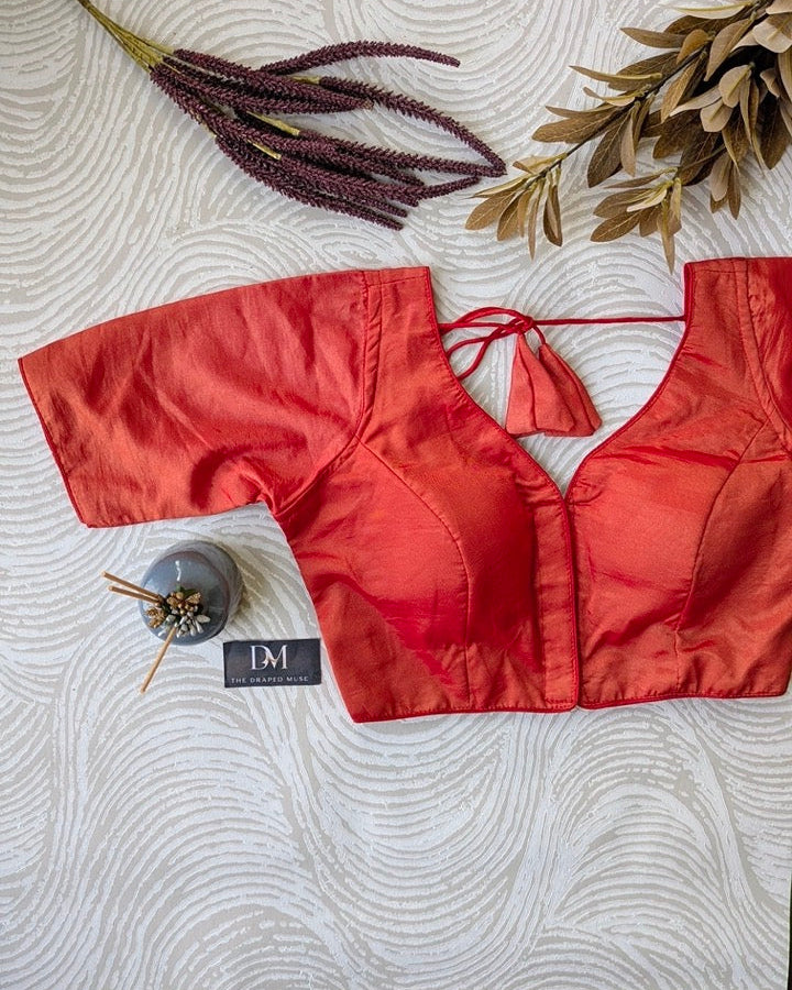 Red Tissue Silk Blouse - Readymade Saree Blouse