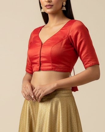 Red Tissue Silk Blouse - Readymade Saree Blouse