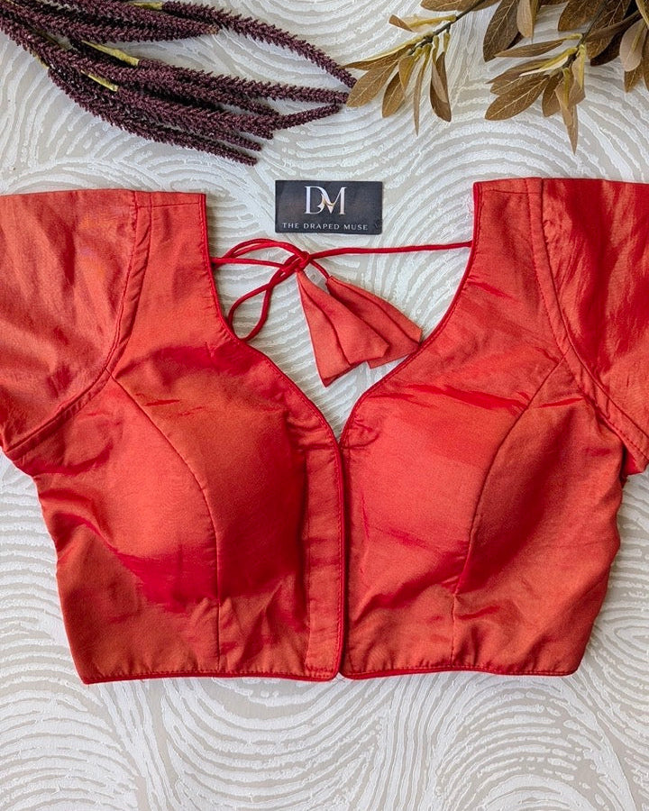 Red Tissue Silk Blouse - Readymade Saree Blouse