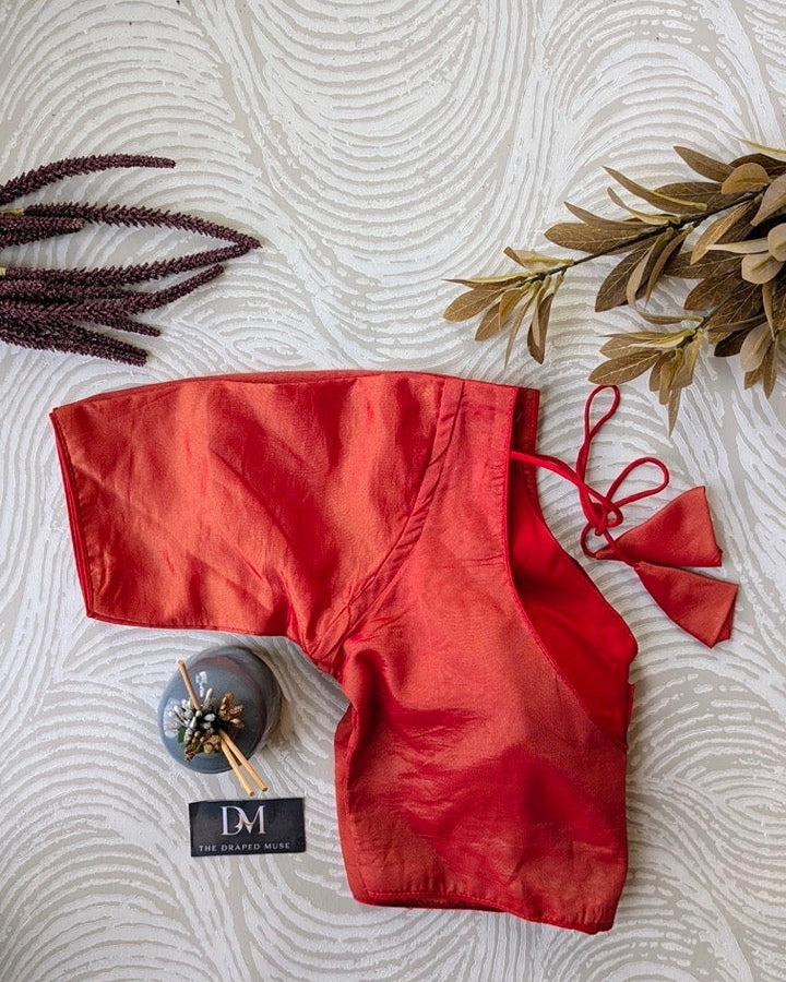 Red Tissue Silk Blouse - Readymade Saree Blouse