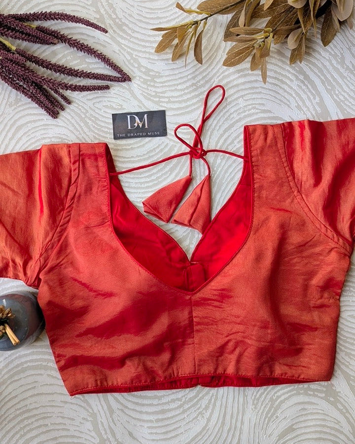 Red Tissue Silk Blouse - Readymade Saree Blouse