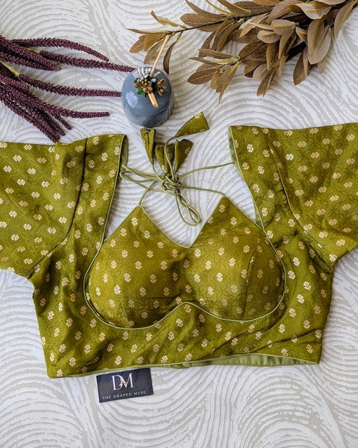 Green Banarasi Madhubala Blouse - Readymade Saree Blouse