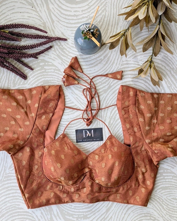 Peach Banarasi Madhubala Blouse - Readymade Saree Blouse