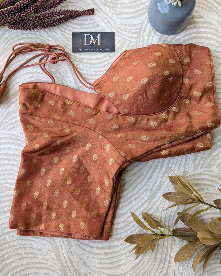 Peach Banarasi Madhubala Blouse - Readymade Saree Blouse