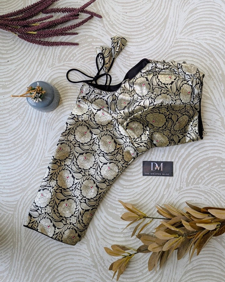 Black Banarasi Jacquard Blouse - Readymade Saree Blouse