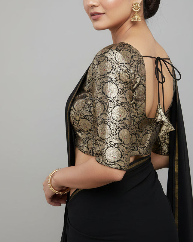 Black Banarasi Jacquard Blouse - Readymade Saree Blouse