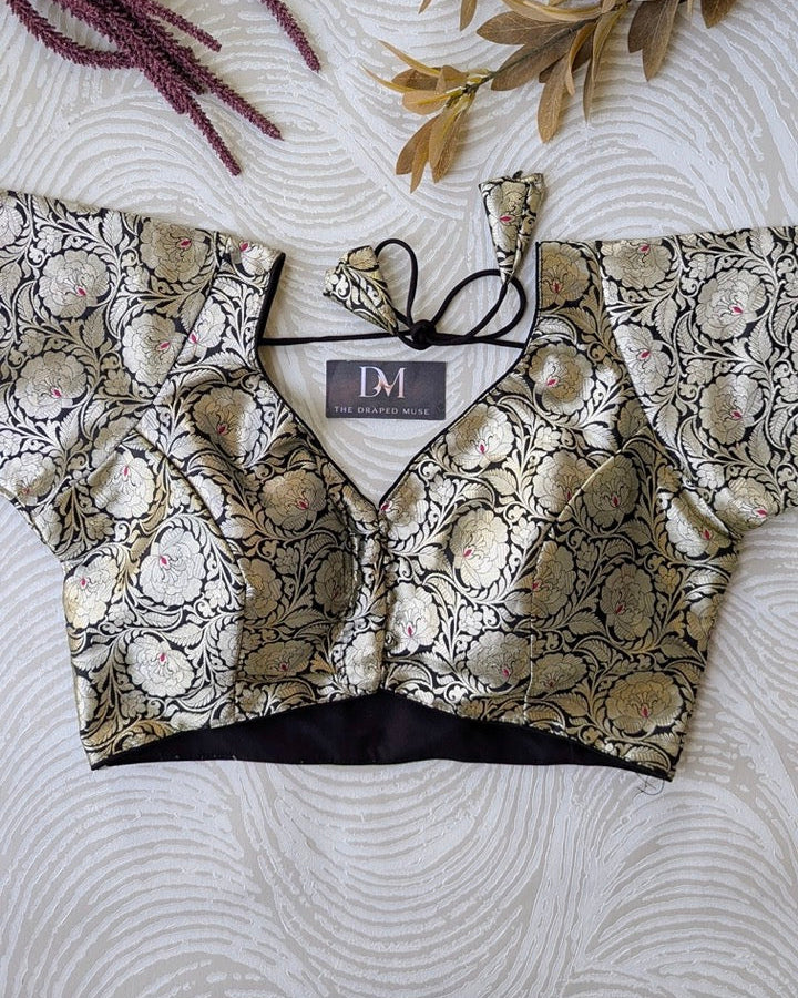 Black Banarasi Jacquard Blouse - Readymade Saree Blouse