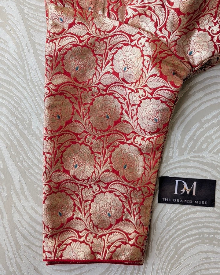Red Banarasi Jacquard Blouse - Readymade Saree Blouse