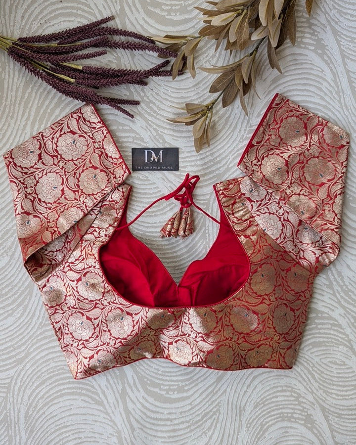 Red Banarasi Jacquard Blouse - Readymade Saree Blouse
