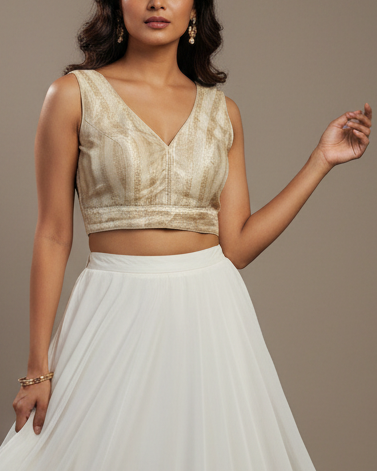 Off White Tissue Silk Blouse - Readymade Saree Blouse