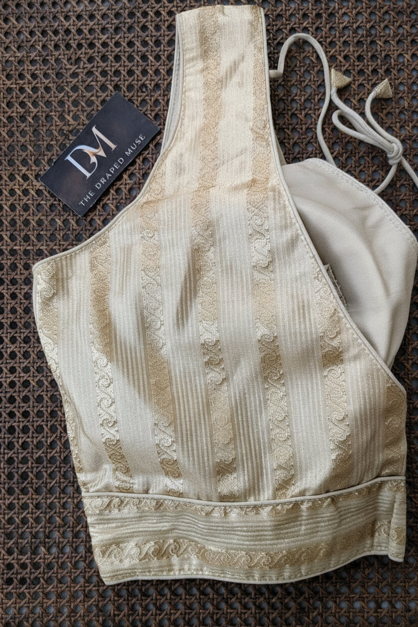 Off White Tissue Silk Blouse - Readymade Saree Blouse