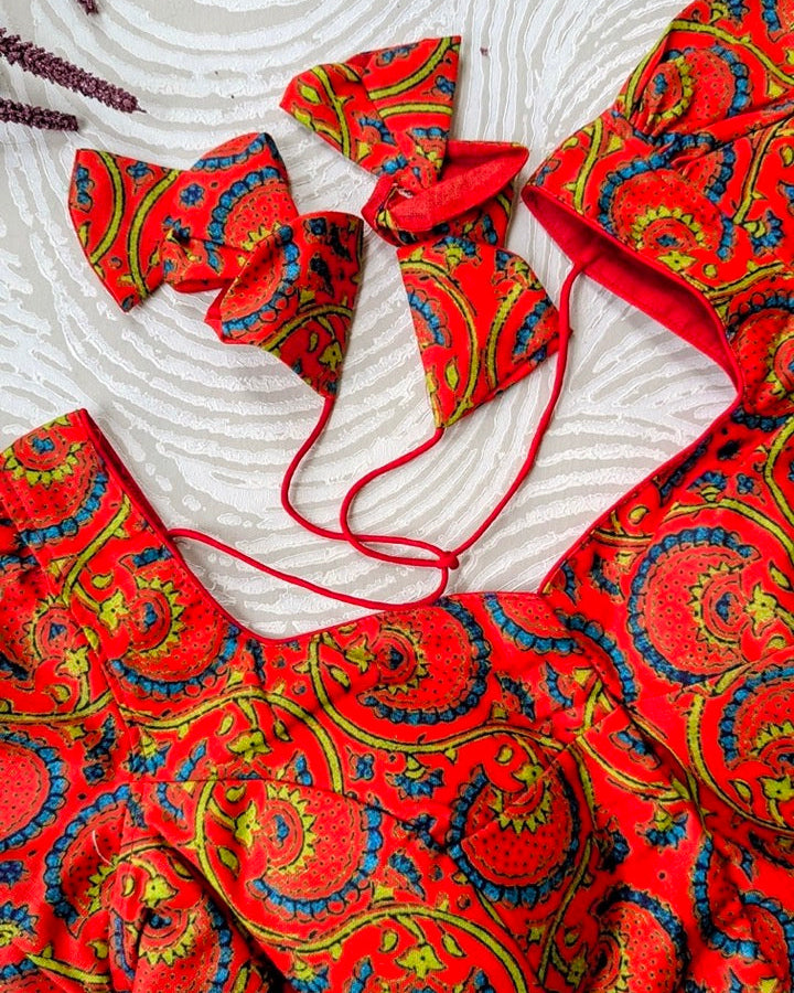 Orange Printed Cotton Blouse - Readymade Saree Blouse