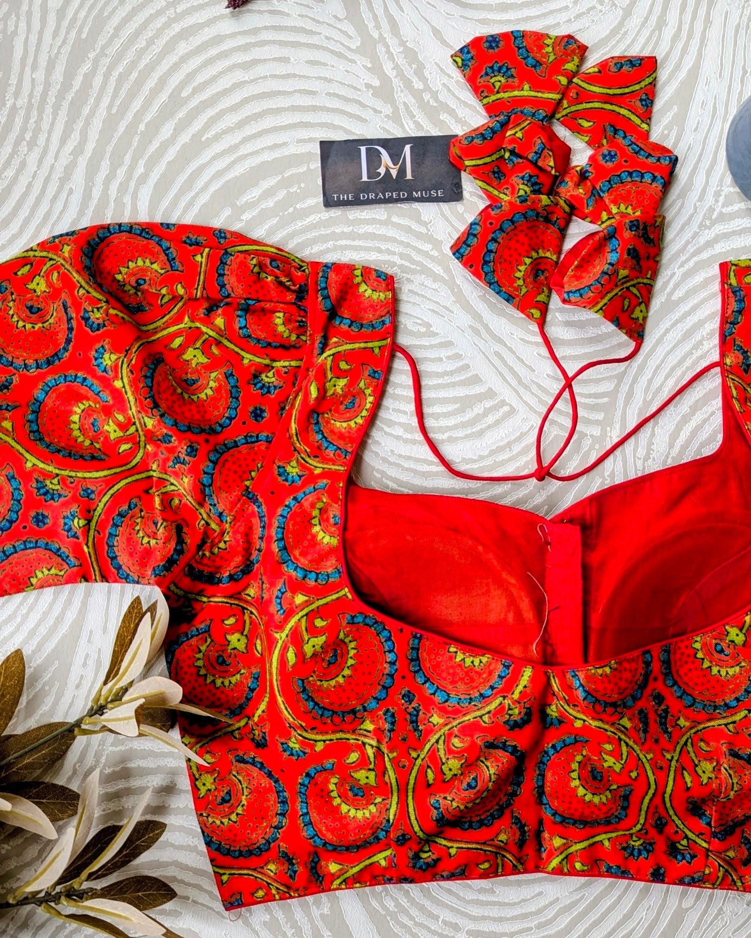 Orange Printed Cotton Blouse - Readymade Saree Blouse