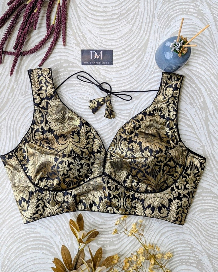 Black Banarasi Jacquard Blouse - Readymade Saree Blouse