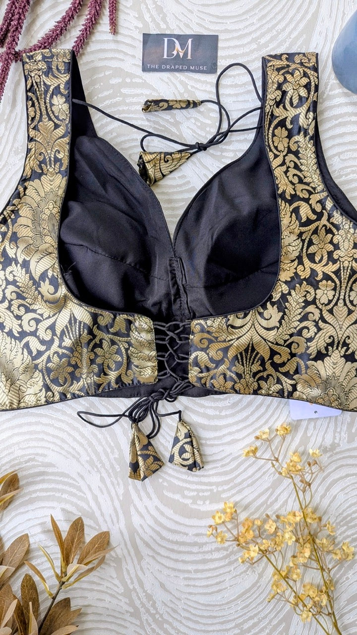 Black Banarasi Jacquard Blouse - Readymade Saree Blouse