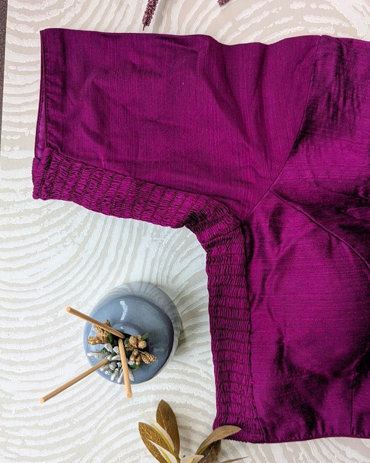 Purple Stretchable Raw Silk Blouse - Readymade Saree Blouse