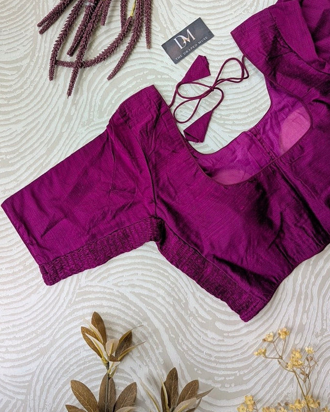 Purple Stretchable Raw Silk Blouse - Readymade Saree Blouse
