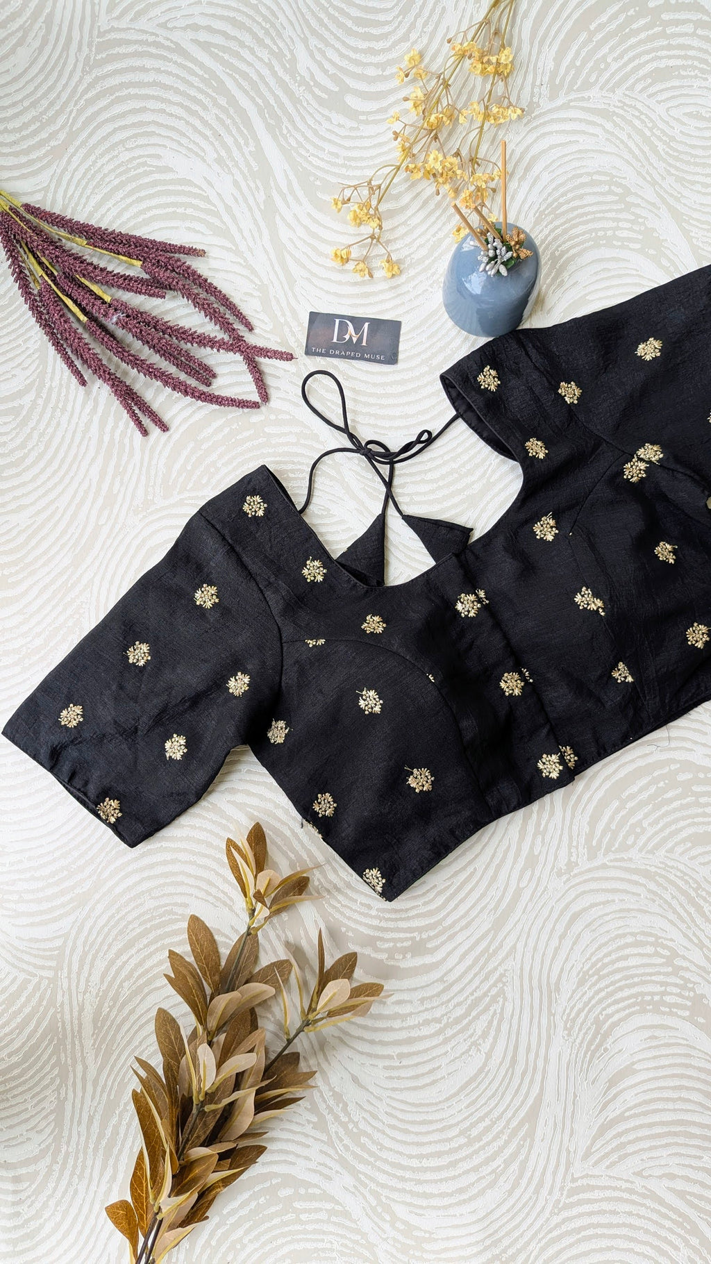 Black Embroidered Art Silk Blouse - Readymade Saree Blouse
