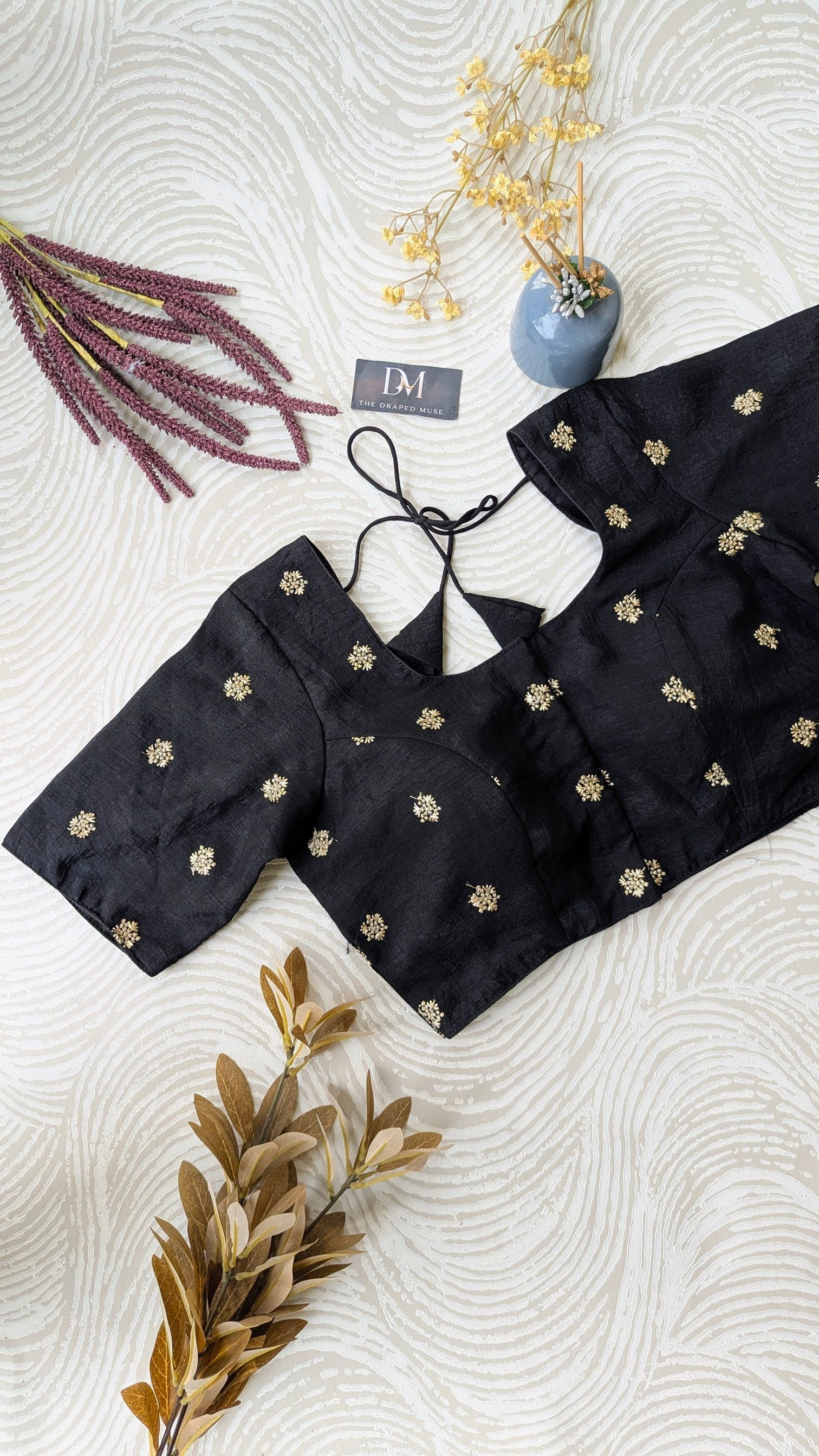 Black Embroidered Art Silk Blouse - Readymade Saree Blouse