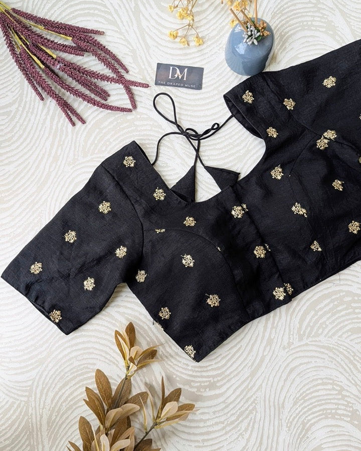 Black Embroidered Art Silk Blouse - Readymade Saree Blouse
