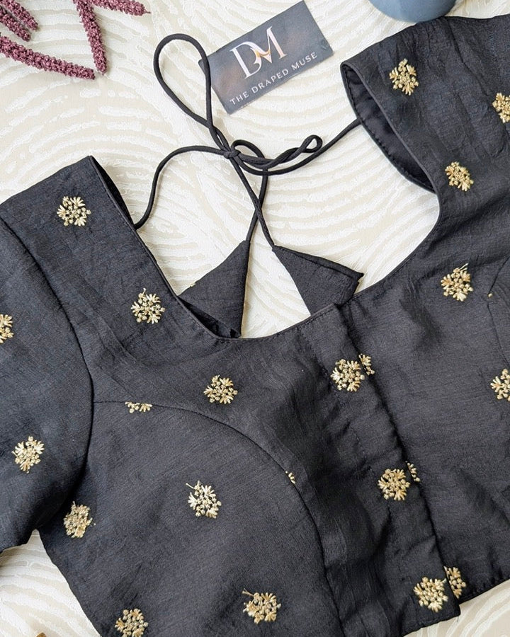 Black Embroidered Art Silk Blouse - Readymade Saree Blouse