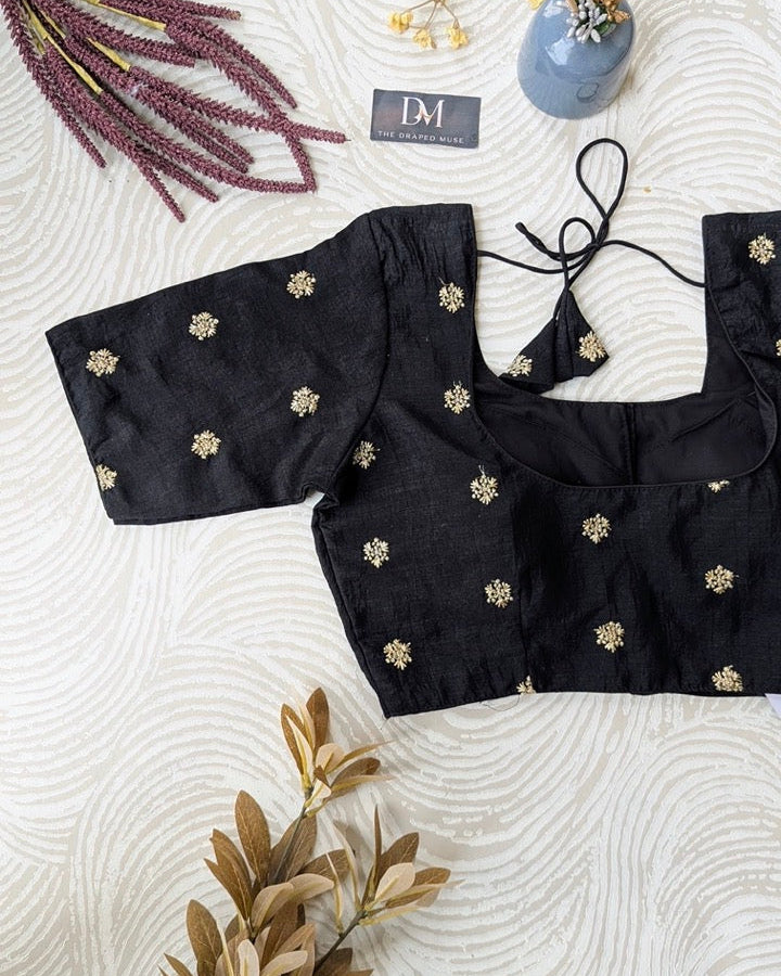 Black Embroidered Art Silk Blouse - Readymade Saree Blouse