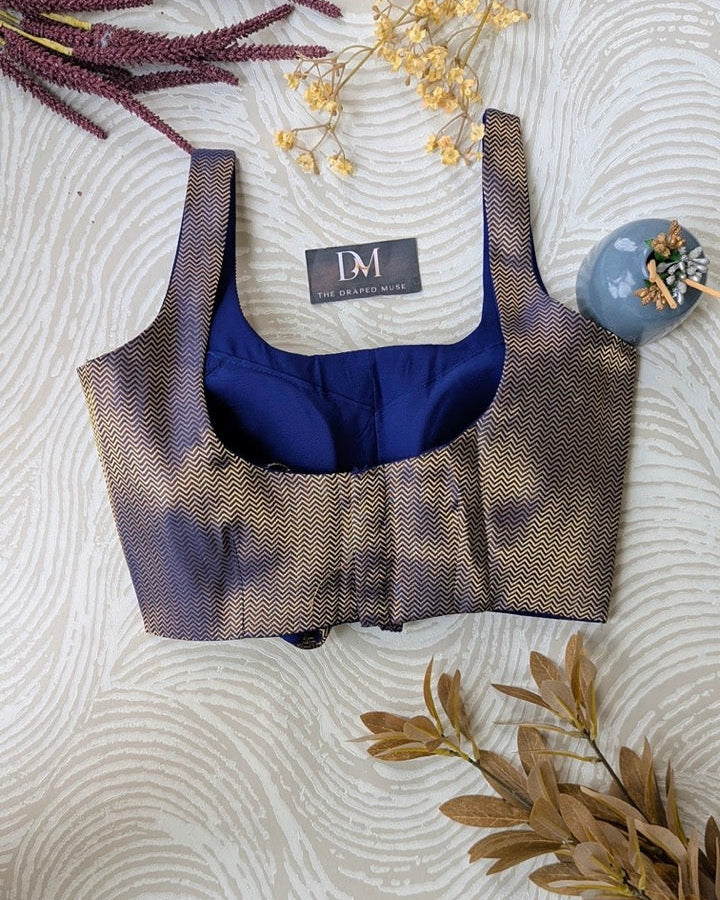 Blue Golden Zari Blouse - Readymade Saree Blouse