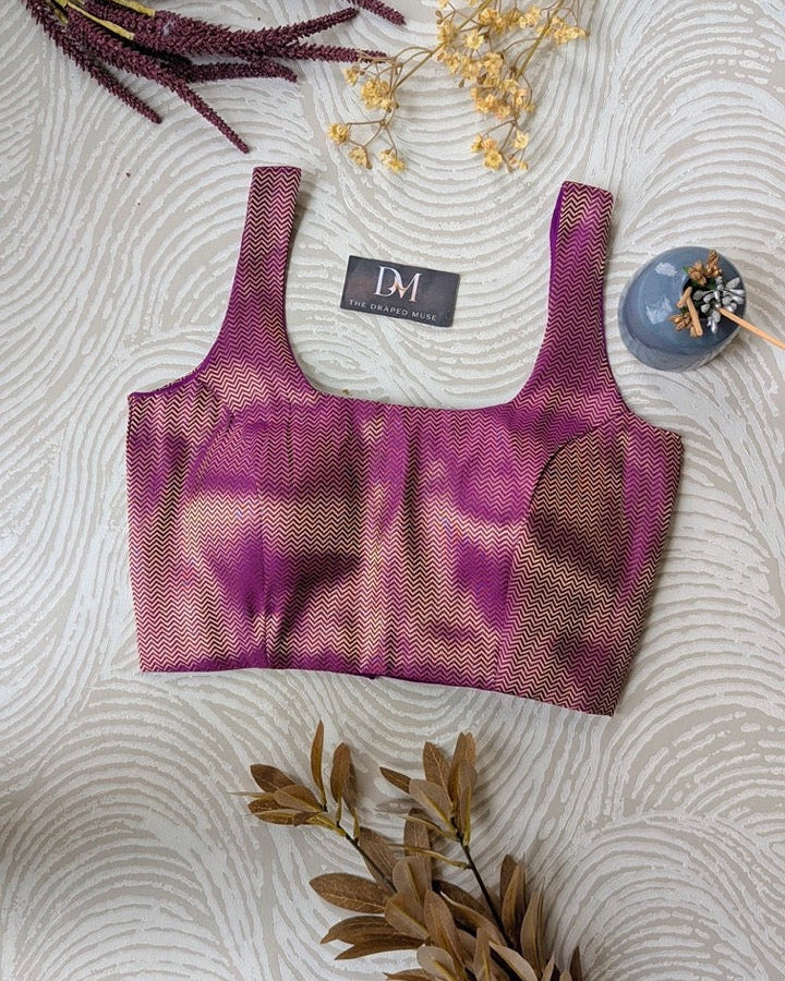 Purple Golden Zari Blouse - Readymade Saree Blouse