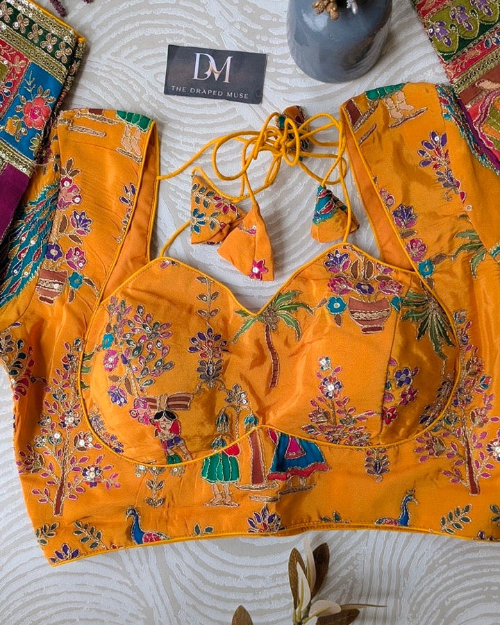 Yellow Madhubala Blouse with Position Work - Readymade Saree Blouse