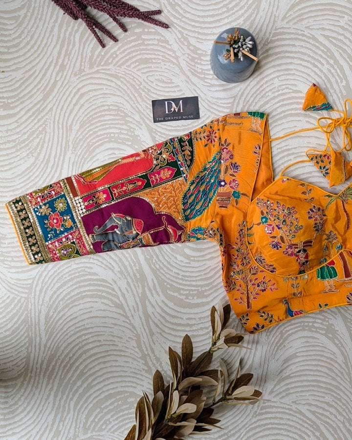 Yellow Madhubala Blouse with Position Work - Readymade Saree Blouse