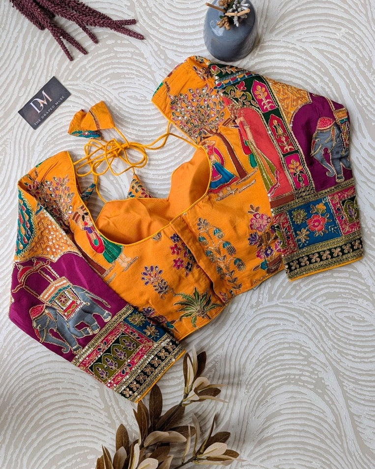 Yellow Madhubala Blouse with Position Work - Readymade Saree Blouse