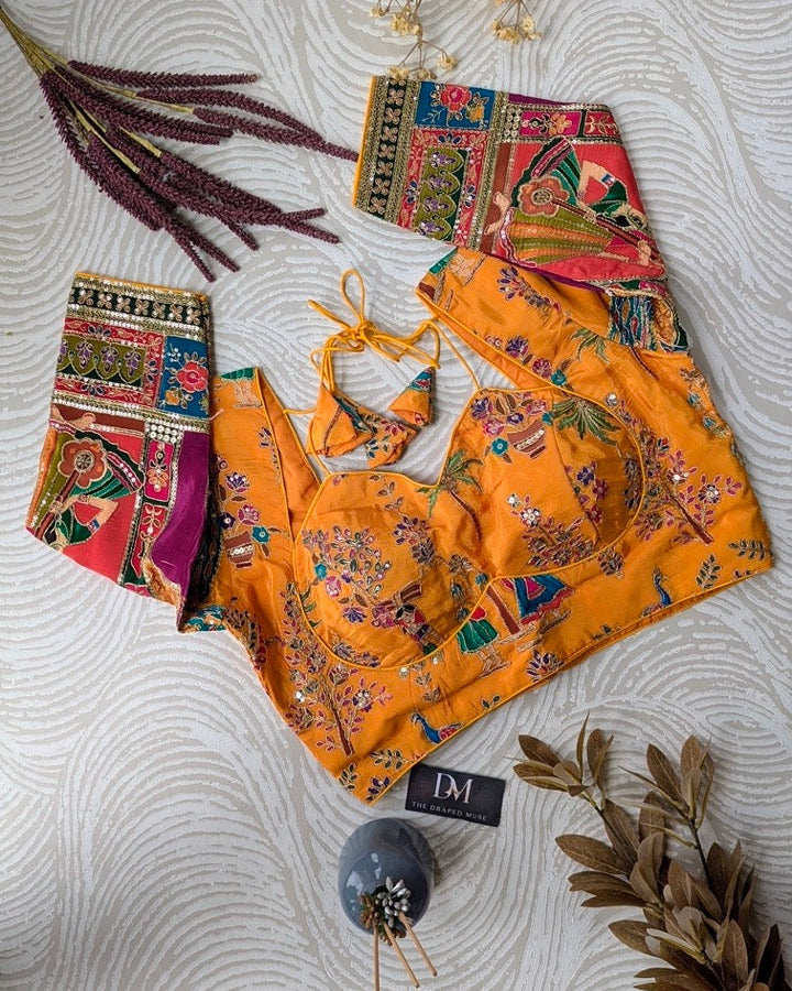 Yellow Madhubala Blouse with Position Work - Readymade Saree Blouse