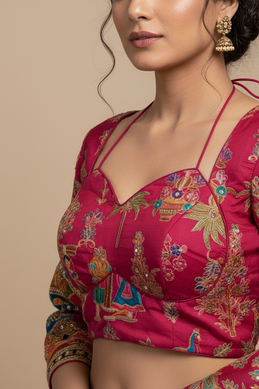 Pink Madhubala Blouse with Position Work - Readymade Saree Blouse