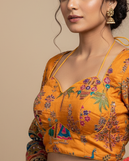 Yellow Madhubala Blouse with Position Work - Readymade Saree Blouse
