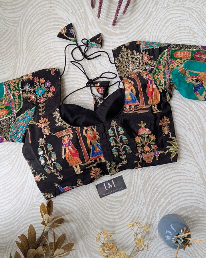 Black Position Work Crepe Blouse - Readymade Saree Blouse
