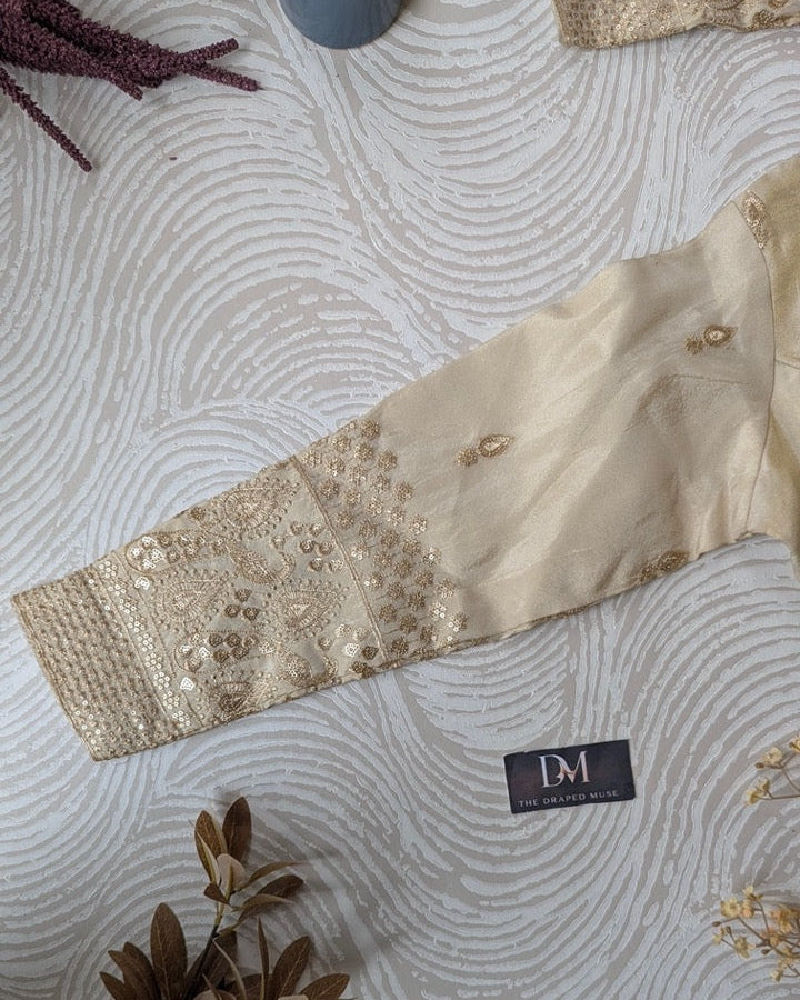 Off White Embroidered Tissue Silk Blouse - Readymade Saree Blouse