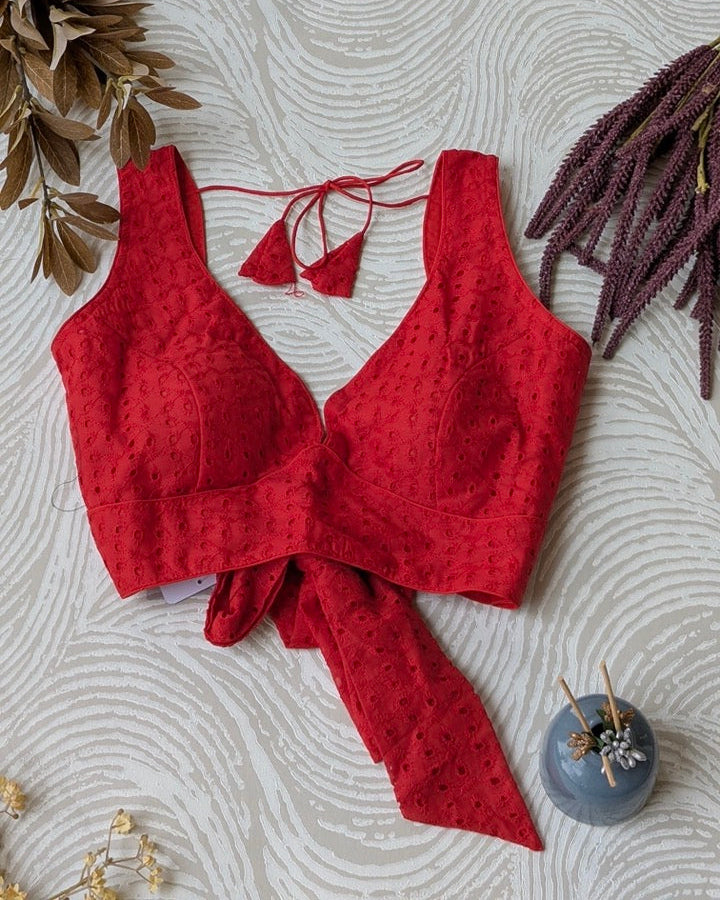 Red Hakoba Cotton Blouse - Readymade Saree Blouse