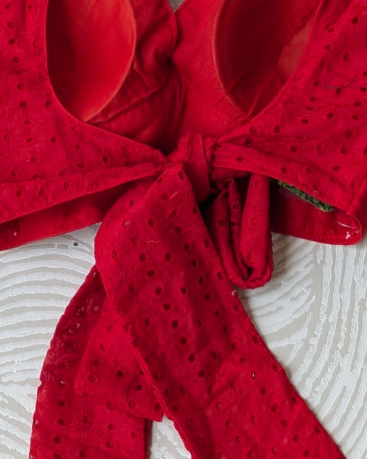 Red Hakoba Cotton Blouse - Readymade Saree Blouse