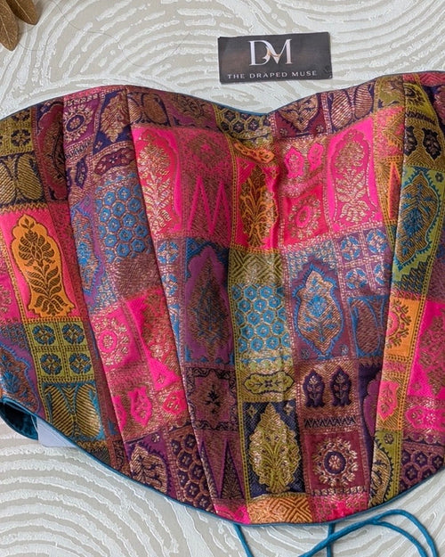 Blue Silk Woven Banarasi Corset Blouse - Readymade Saree Blouse