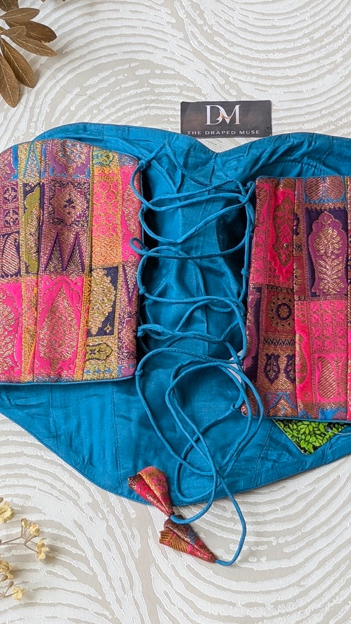 Blue Silk Woven Banarasi Corset Blouse - Readymade Saree Blouse