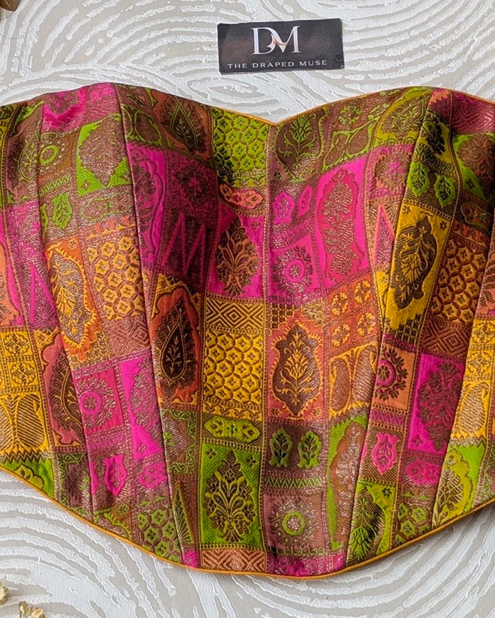 Green Silk Woven Banarasi Corset Blouse - Readymade Saree Blouse