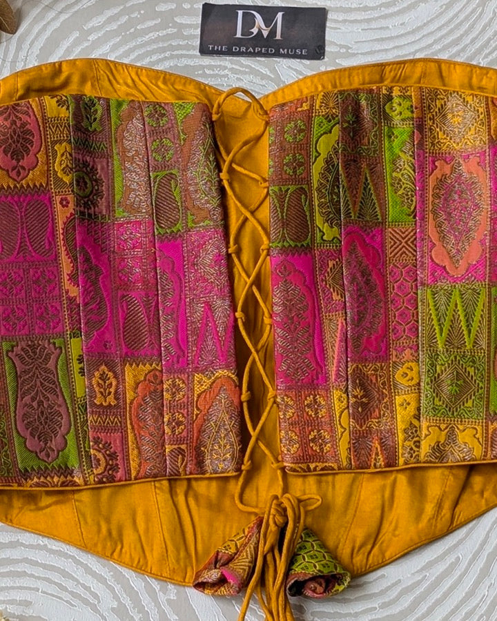Green Silk Woven Banarasi Corset Blouse - Readymade Saree Blouse