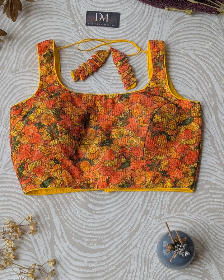 Yellow Sequins Work Georgette Blouse - Readymade Saree Blouse
